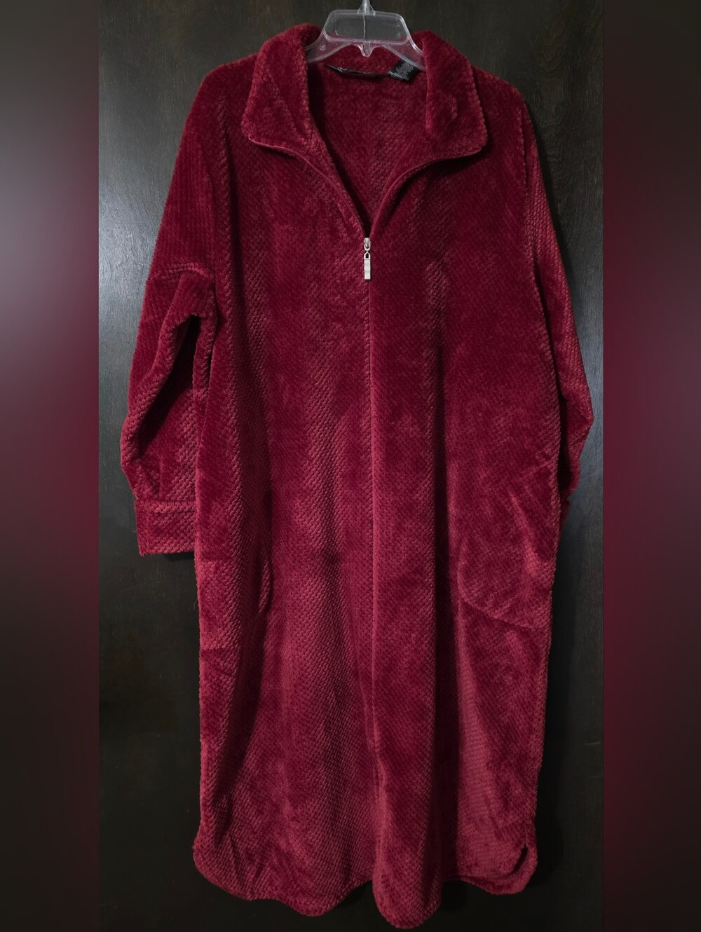 Jasmine Rose Plush Long Full Zip-Front Robe House Coat Burgundy Size 1X